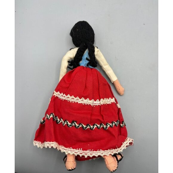 Vtg Mexican Handmade Cloth‎ Doll With Red Dress Folk Art - Picture 2 of 5